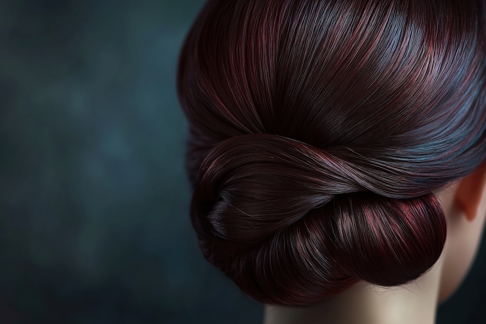 colore-capelli-rosso-ciliegia-scuro-chignon